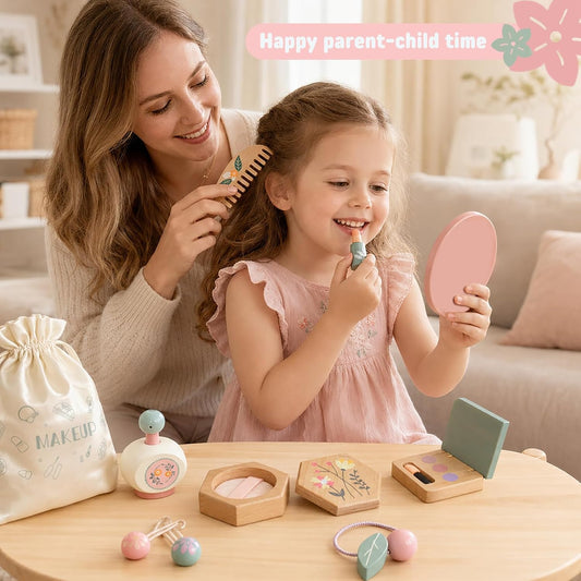 Kit de maquillaje de madera para niñas de 3 a 6 años, juego de maqu...