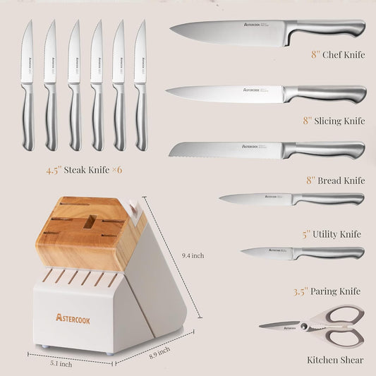 Astercook Juego de cuchillos para cocina con afilador de bloques, 1...