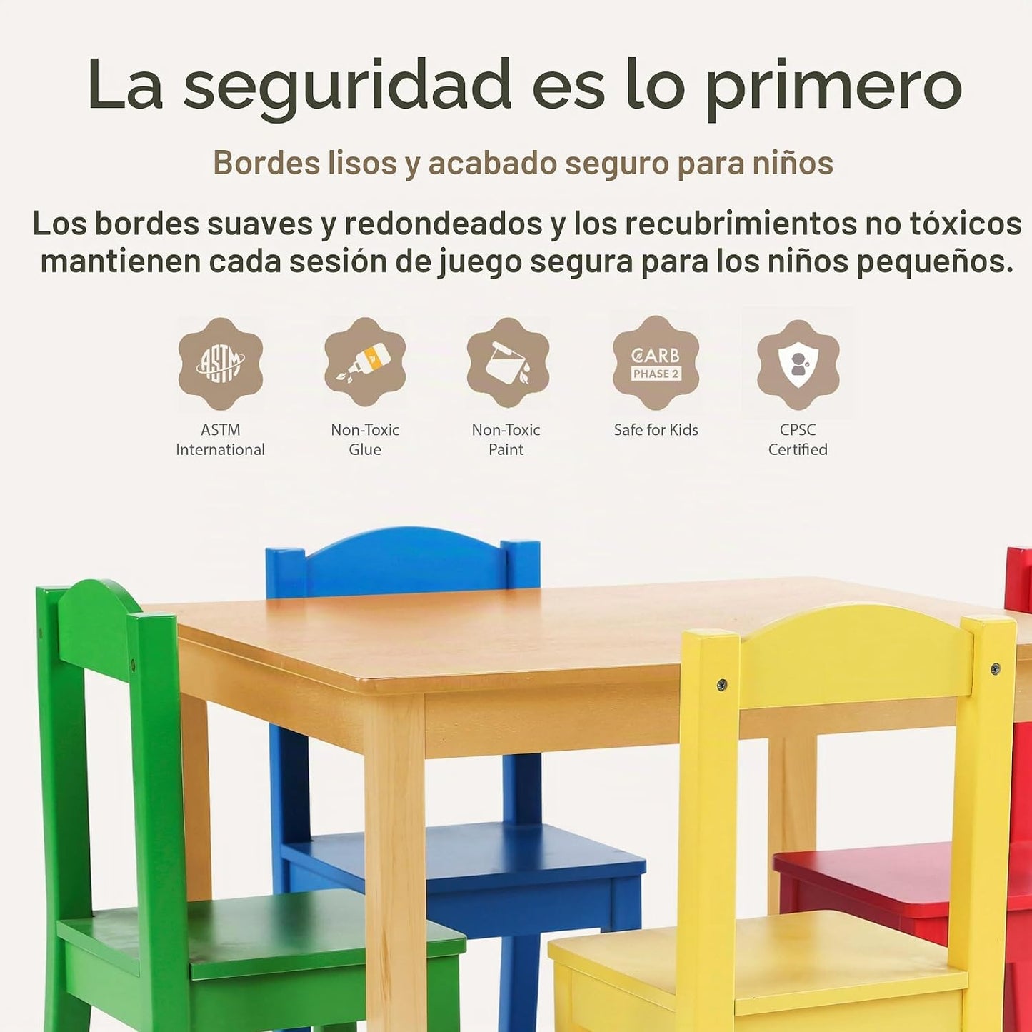 Humble Crew Juego de mesa y 4 sillas de madera para niños, natural\...