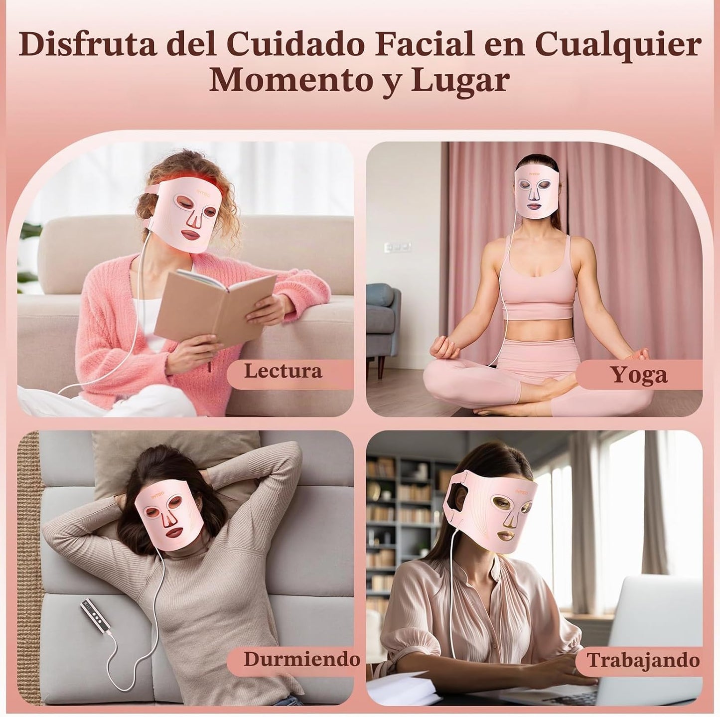 INTEO Terapia de luz roja para cara, mascarilla LED portátil de ter...