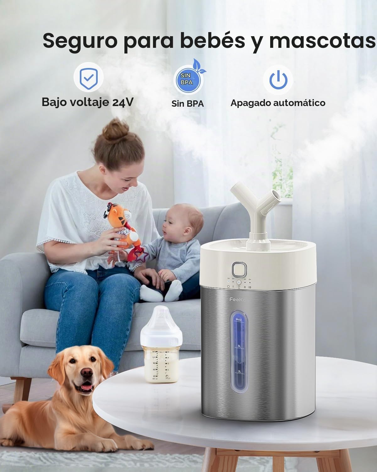 Feekaa Humidificador de Acero Inoxidable, Humidificador de Niebla F...