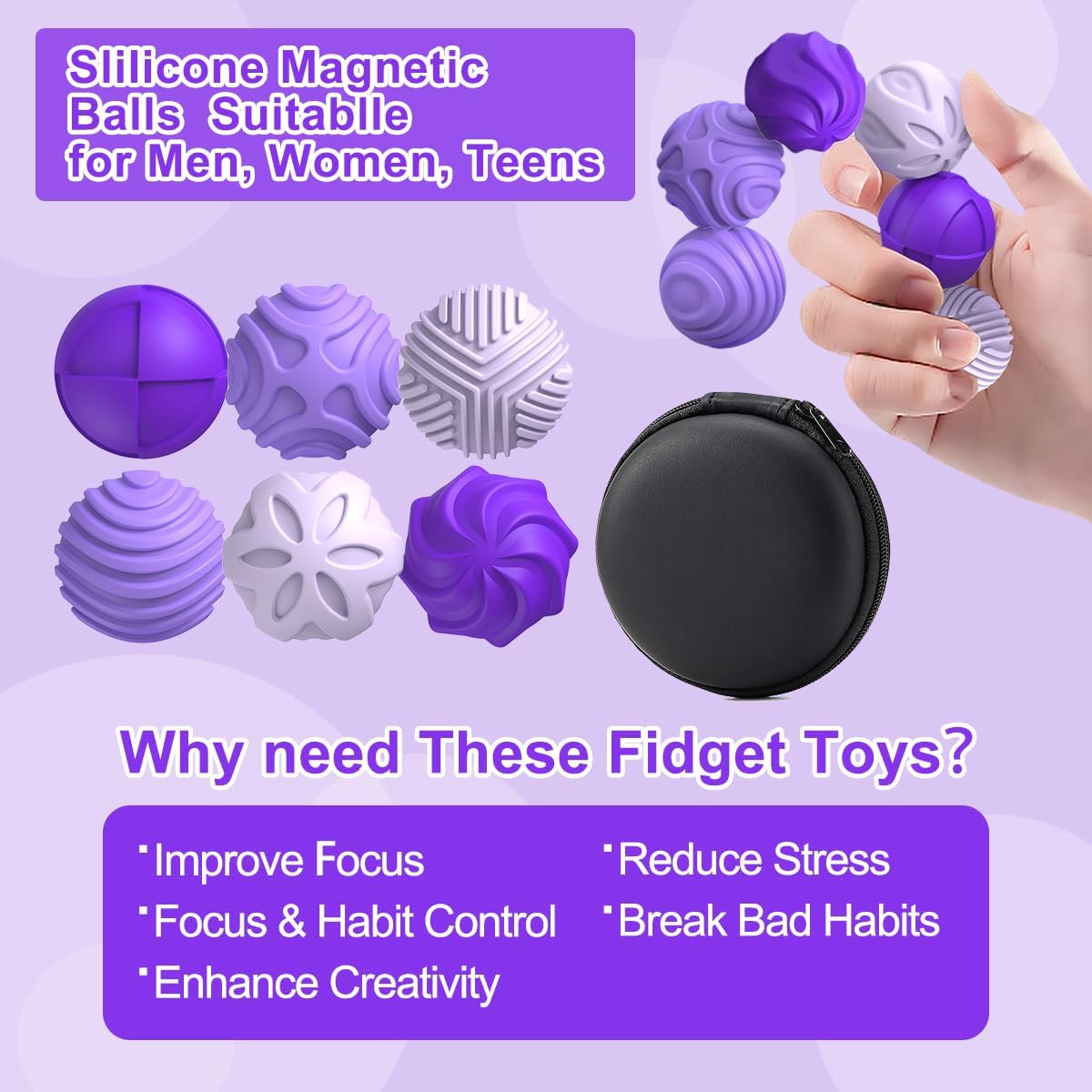 Bolas magnéticas de silicona para adultos y adolescentes, 6 juguete...