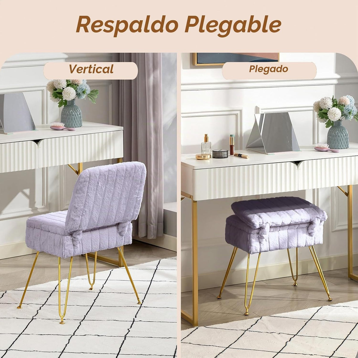 Manyday Silla de tocador con almacenamiento, cómoda otomana con res...
