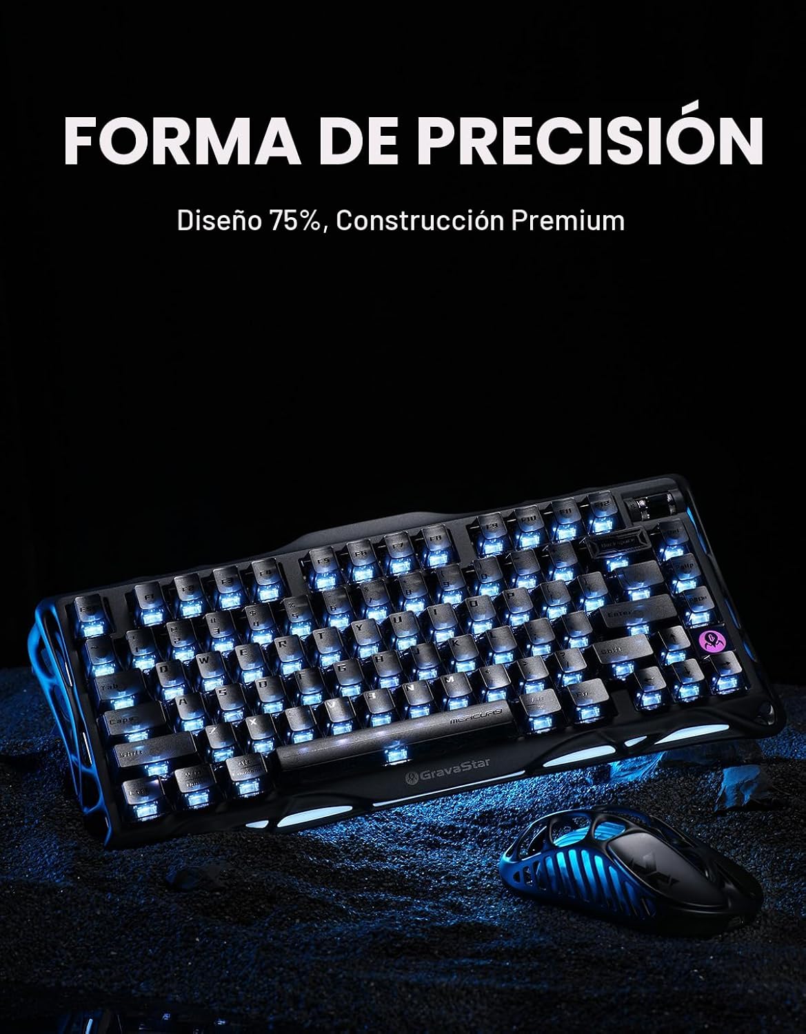 GravaStar Teclado mecánico inalámbrico para juegos Mercury K1 75% c...