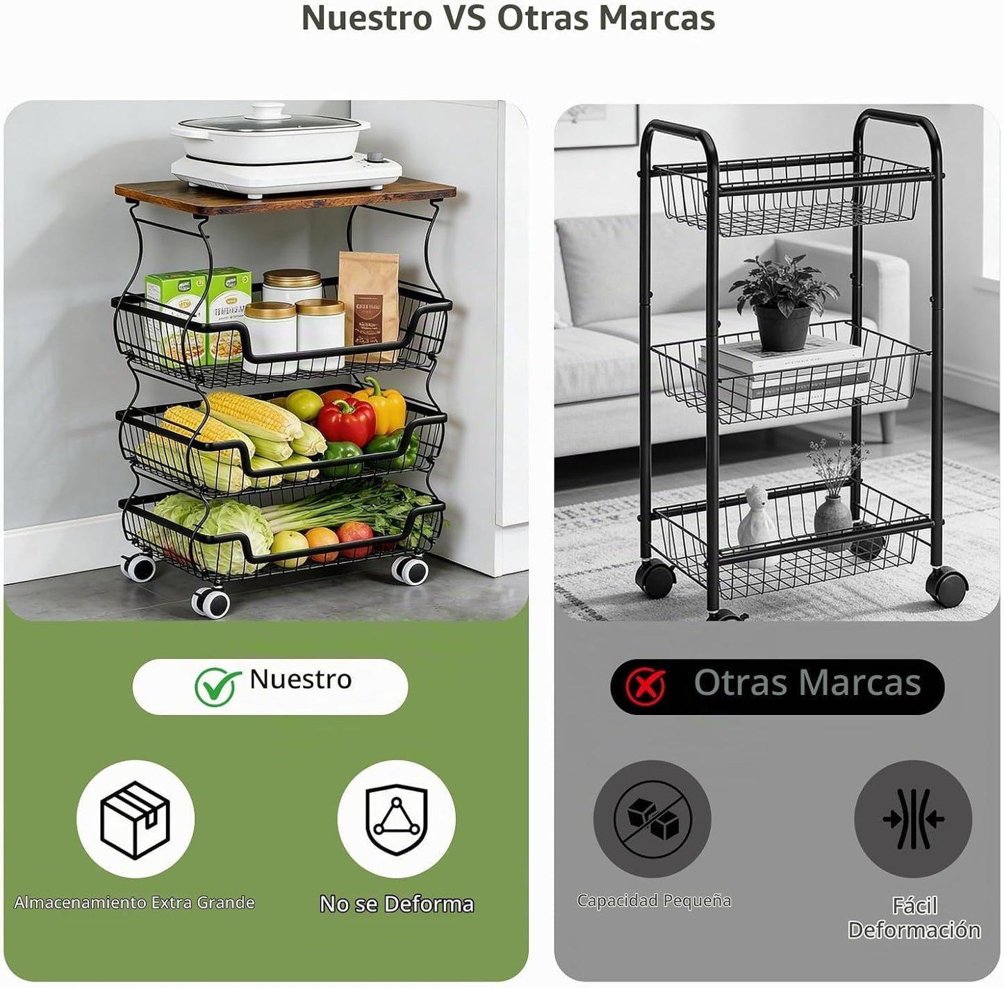 MAKE CHANGES Carrito de almacenamiento de cocina con ruedas, organi...