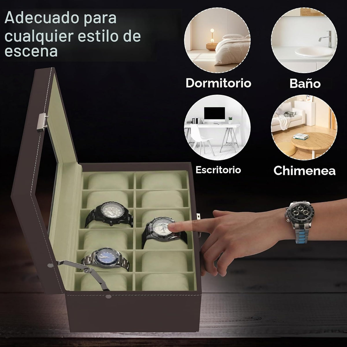 Ogrmar Cajas de almacenamiento de relojes de 12 ranuras de cuero PU...