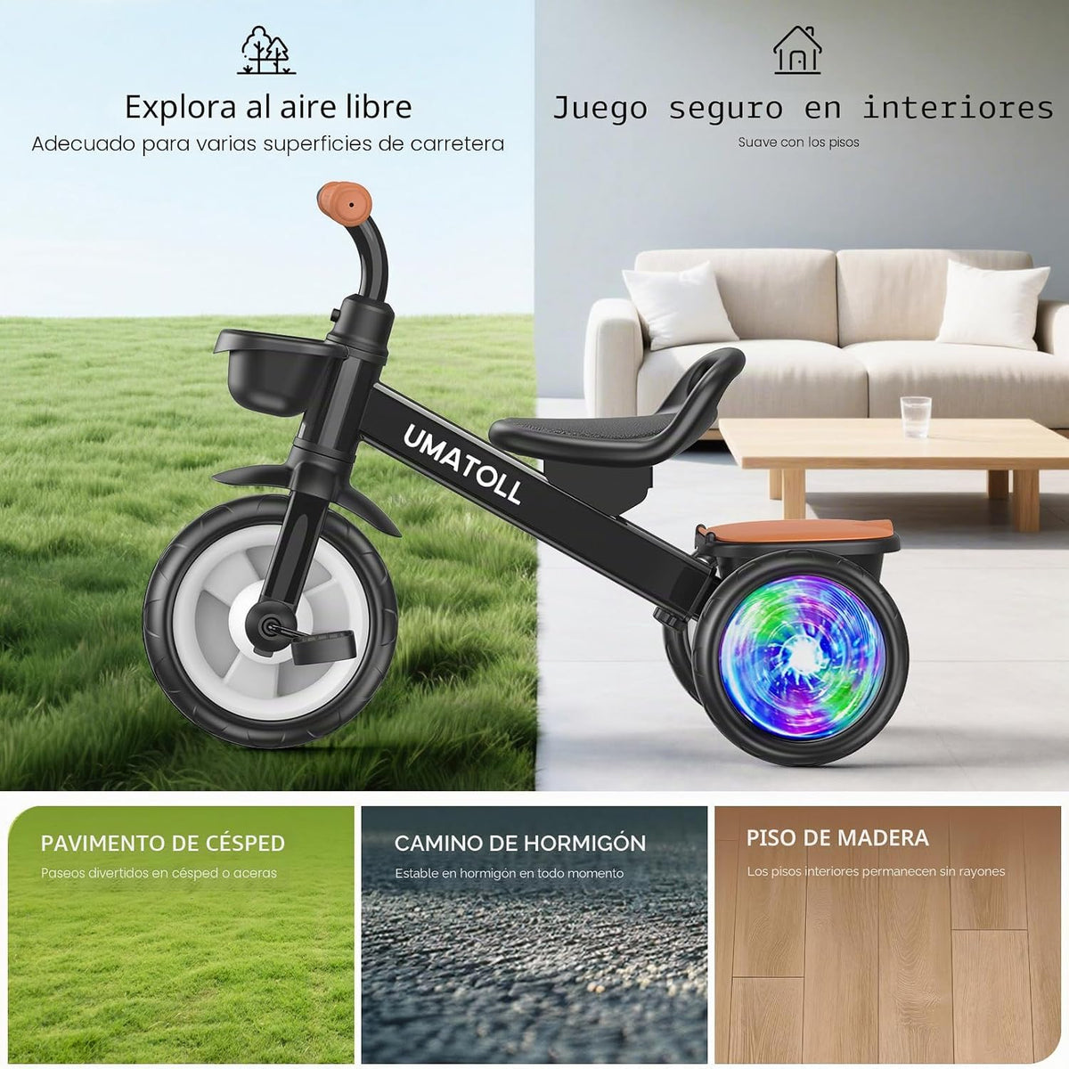 Umatoll - Triciclo para niños pequeños de 2 a 5 años, bicicleta aju...