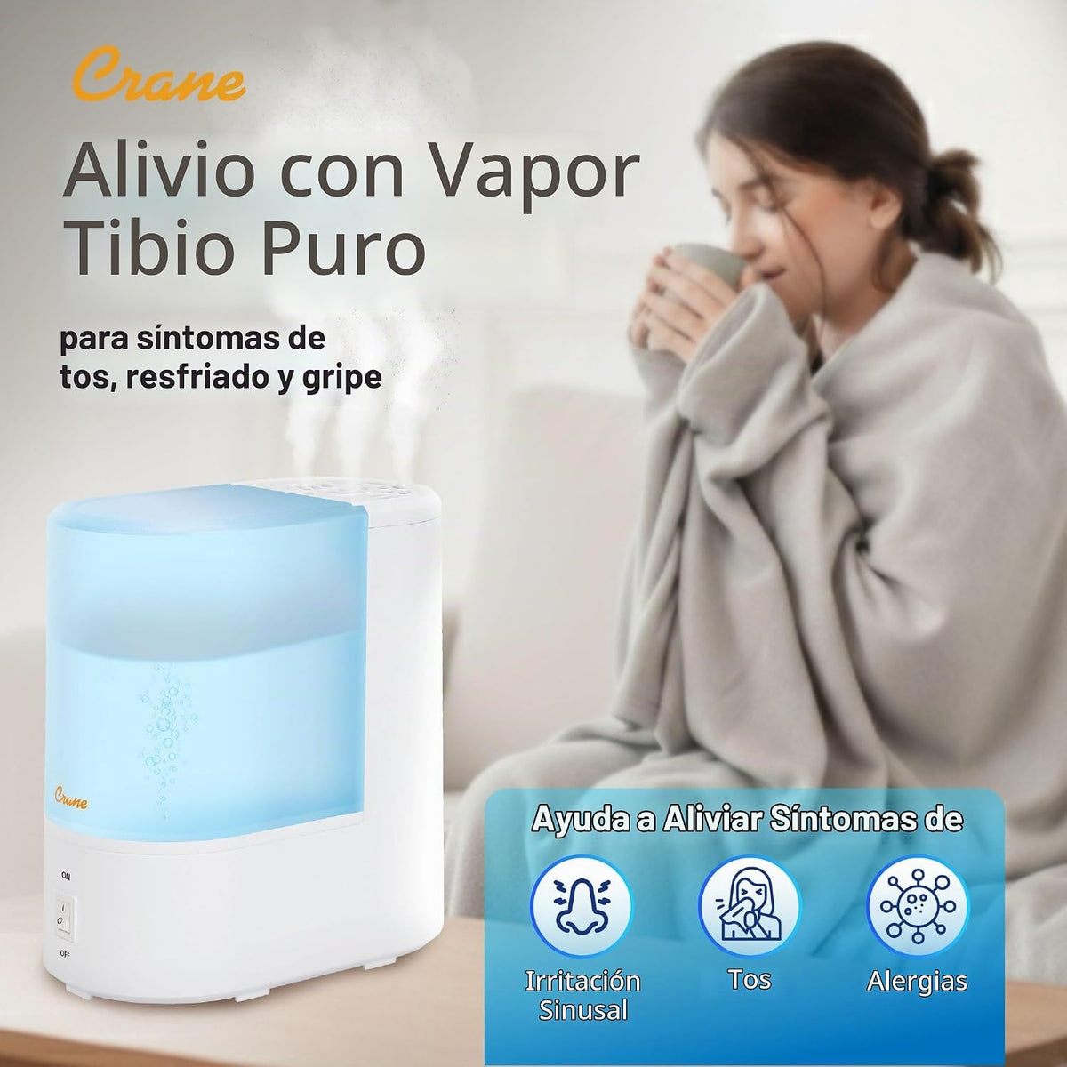 Crane Humidificador de niebla cálida, humidificador pequeño para do...