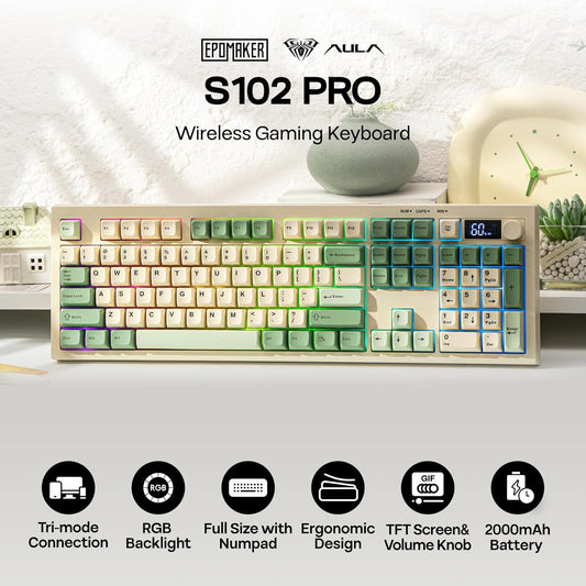 EPOMAKER Aula S102 PRO Teclado de membrana para juegos con pantalla...