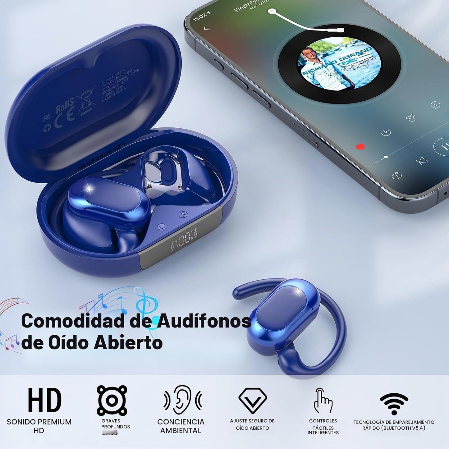 Auriculares de oreja abierta, auriculares 2026 sobre la oreja con 4...