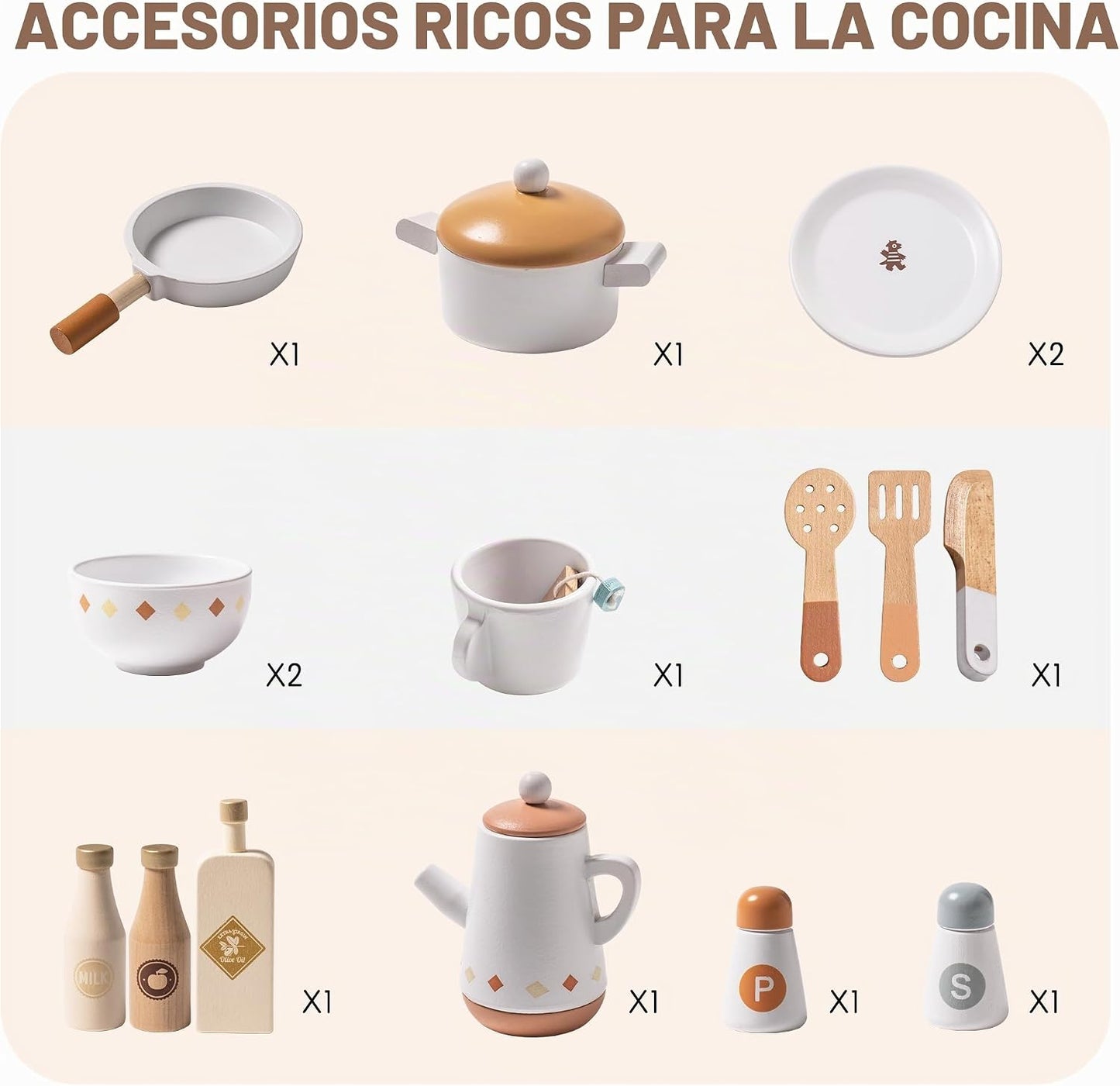 ROBOTIME Juego de cocina de madera, juego de cocina para niños con...