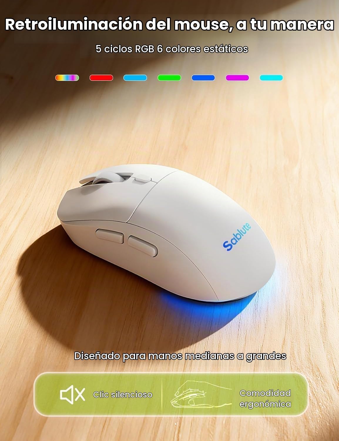 Combo de teclado y mouse inalámbricos blancos, juego de teclado erg...