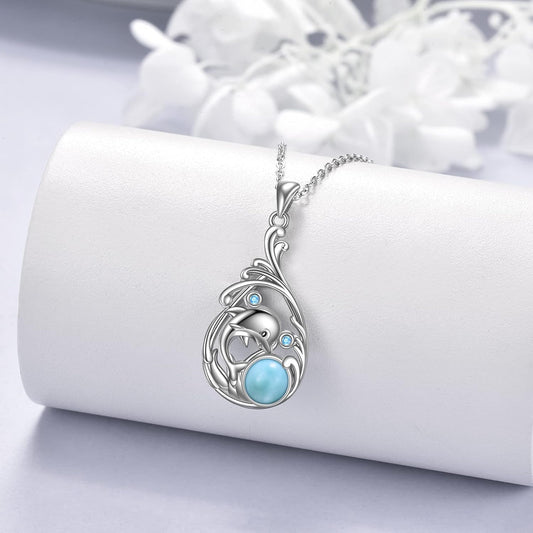 CRMAD Larimar - Collar de playa de plata de ley con diseño de lágri...