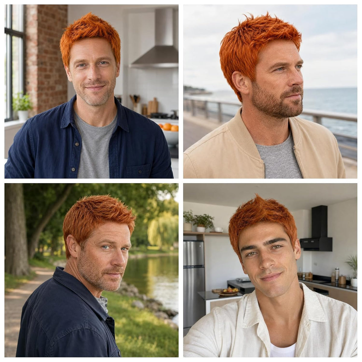 Star Flower Peluca naranja corta para hombre, pelucas de pelo sinté...