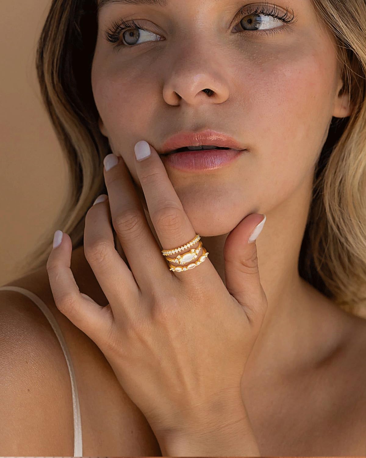 Honsny Anillos de oro apilables para mujer, juego delicado, anillos...