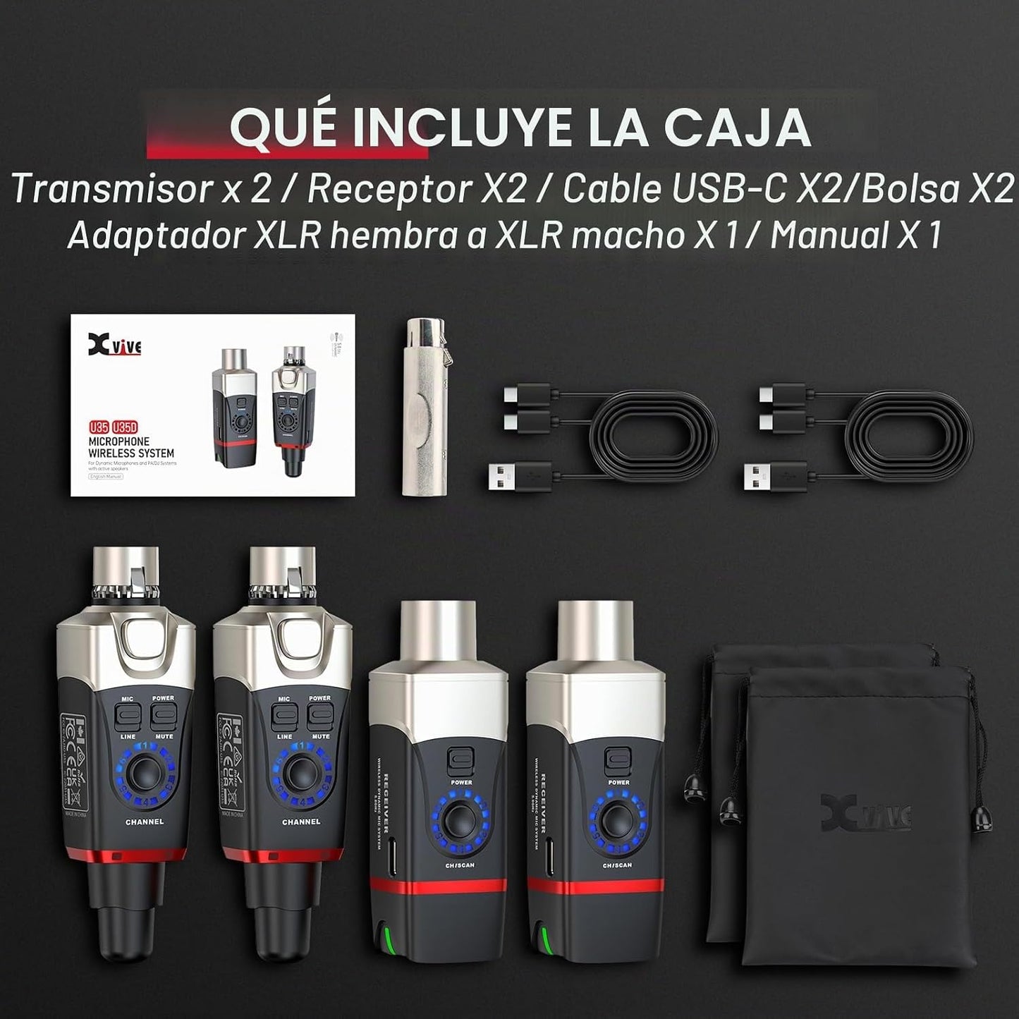 Sistema de audio inalámbrico Xvive U35D XLR estéreo enchufable (5.8...