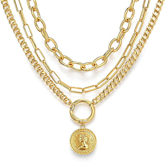 iF YOU Collares vintage con capas de oro para mujer, a la moda, con...