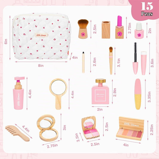Juego de juguetes de maquillaje de madera para niñas, kit de maquil...