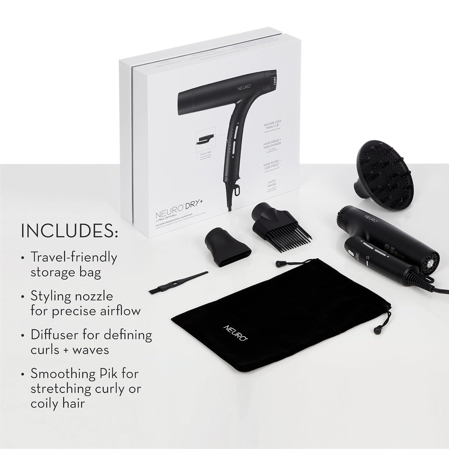 Neuro by Paul Mitchell Dry+ - Secador de pelo profesional plegable...