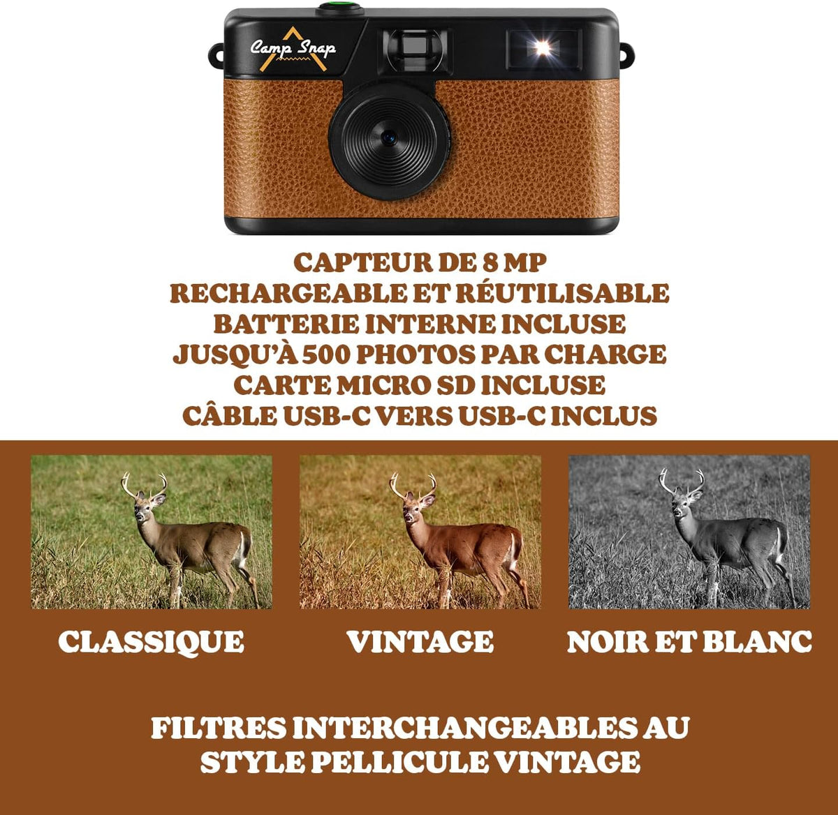 Campsnap V105 - Cámara digital compacta (8 MP), color marrón