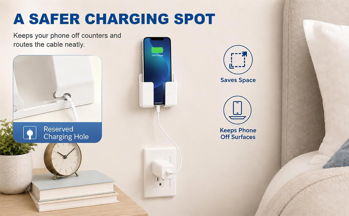 Soporte para teléfono montado en la pared de 2 piezas con adhesivo,...