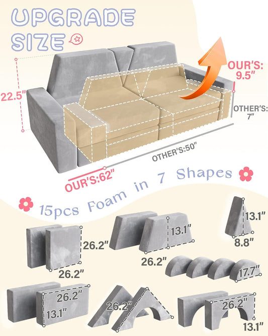 YEFU 15 piezas Sofá modular de juego para niños, sofá infantil para...