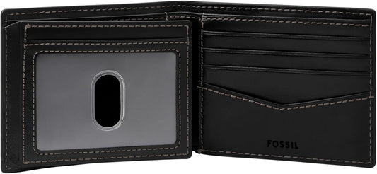 Fossil - Cartera de cuero plegable para hombre Hayes con ventana ab...
