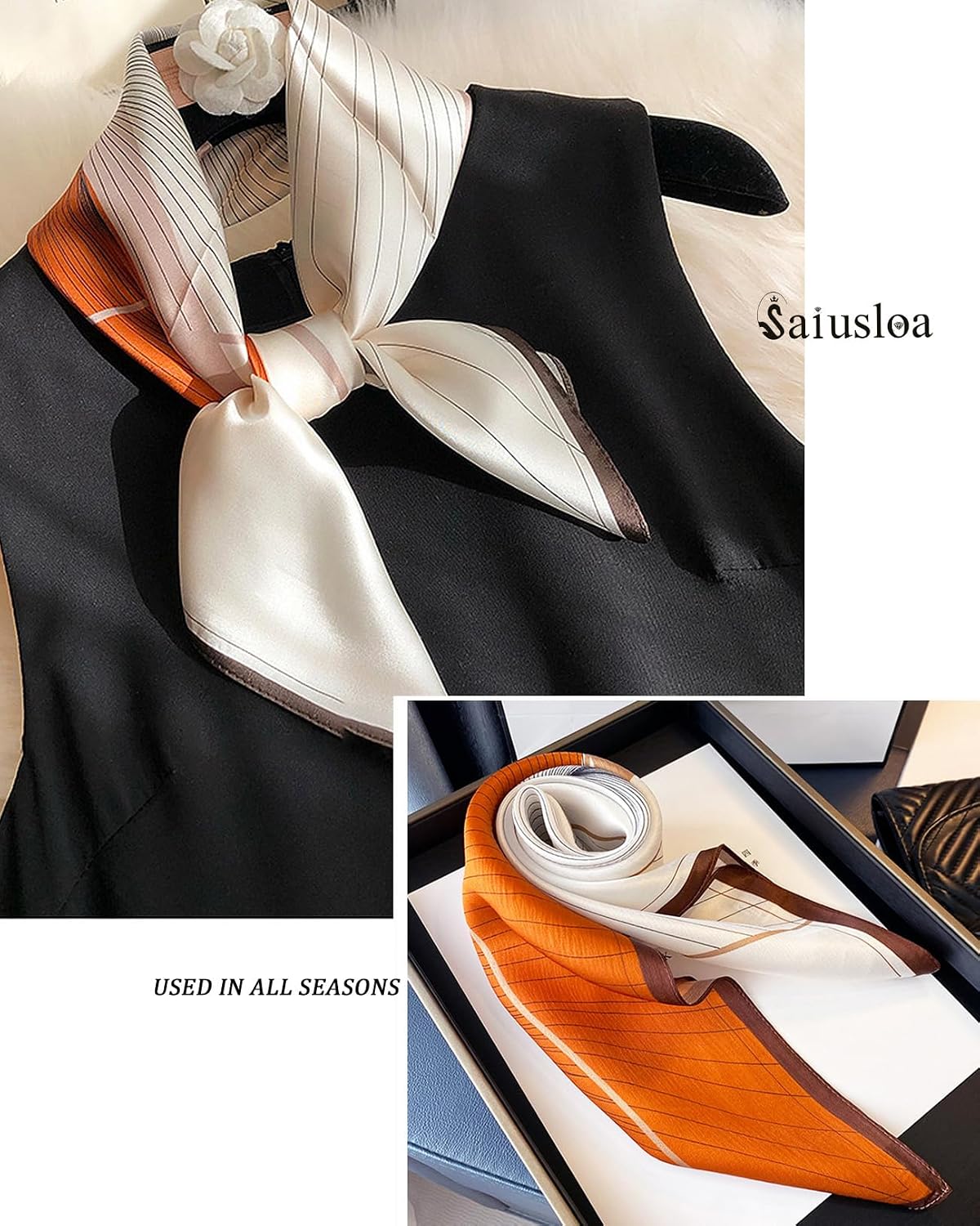 Saiusloa Bufanda de cuello para mujer, bufandas sedosas, pañuelos p...