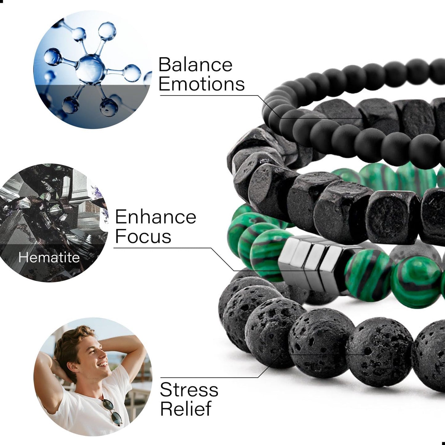 Lameybrt Juego de Pulseras para Hombre Multi - Ojo de Tigre\/Ágata...