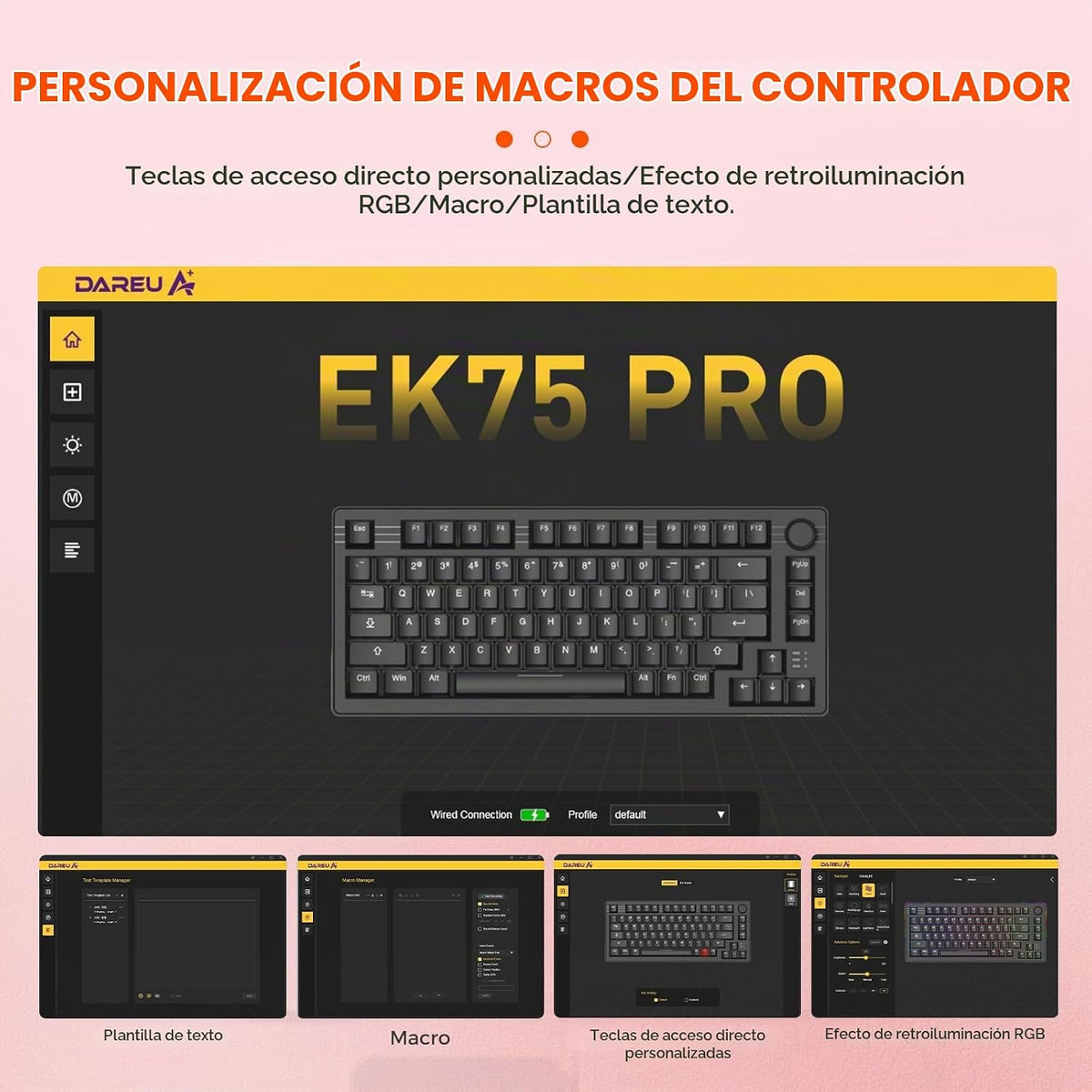 DAREU EK75PRO Teclado Mecánico Inalámbrico Rosa Sakura, 75% Hot Swa...