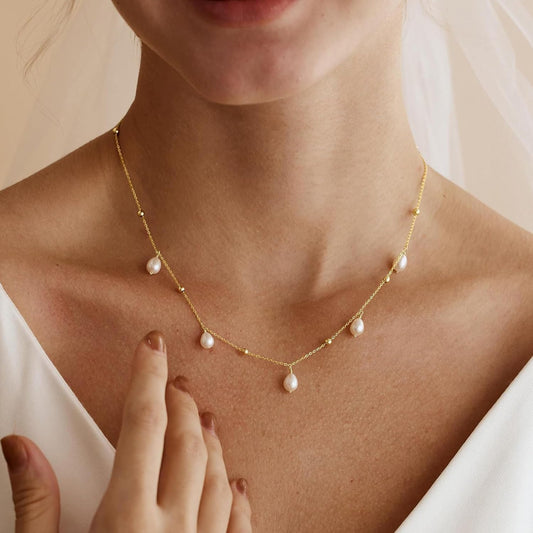 Decholly - Collares de perlas doradas para mujer, a la moda. Collar...