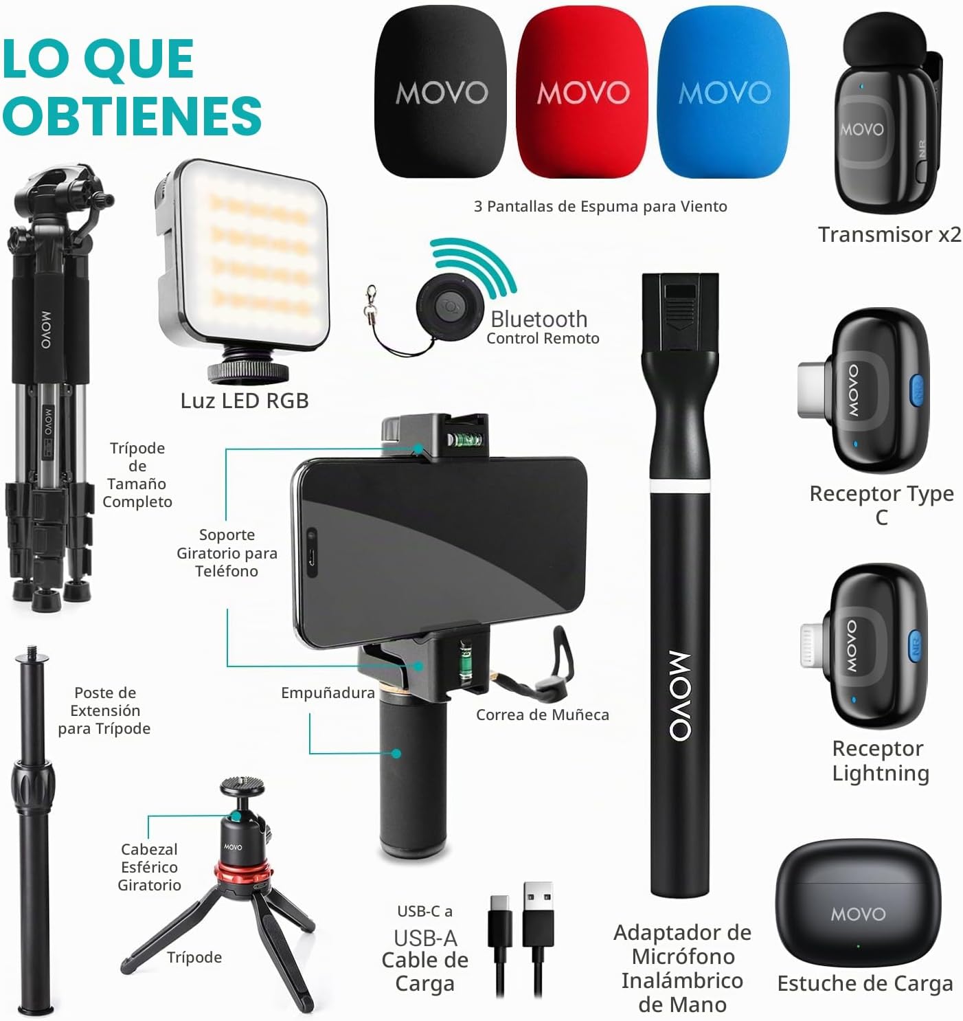 Kit de vlogging inalámbrico Movo iVlogger-PRO para iPhone\/Android...