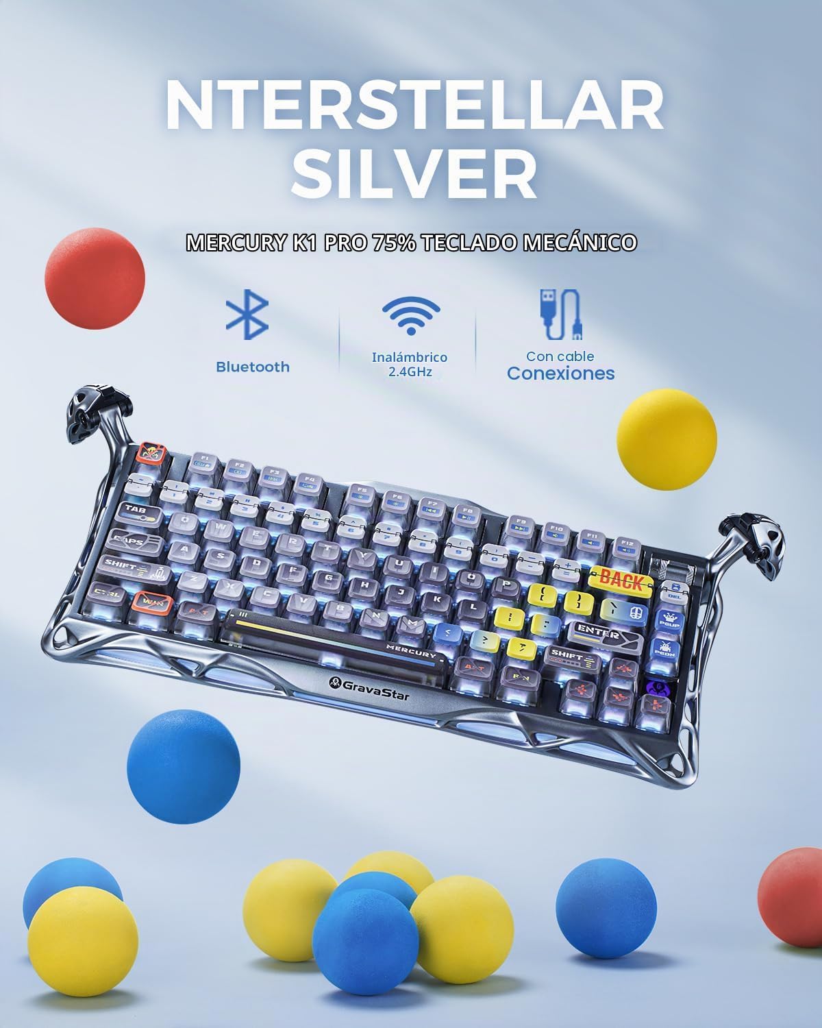 GravaStar Mercury K1 Pro Teclado mecánico inalámbrico para juegos,...