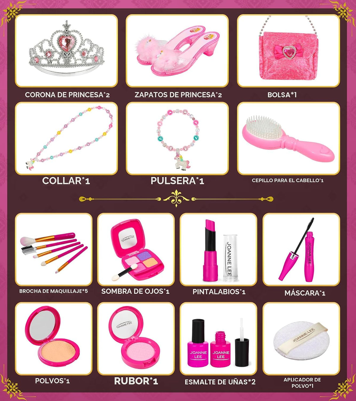 Kit de maquillaje infantil para niñas, zapatos de vestir de princes...