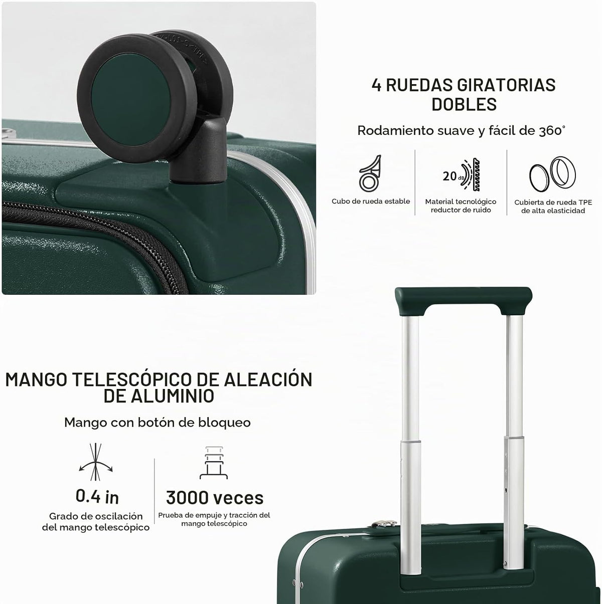 Maleta mixi con ruedas giratorias, equipaje de viaje con marco de a...