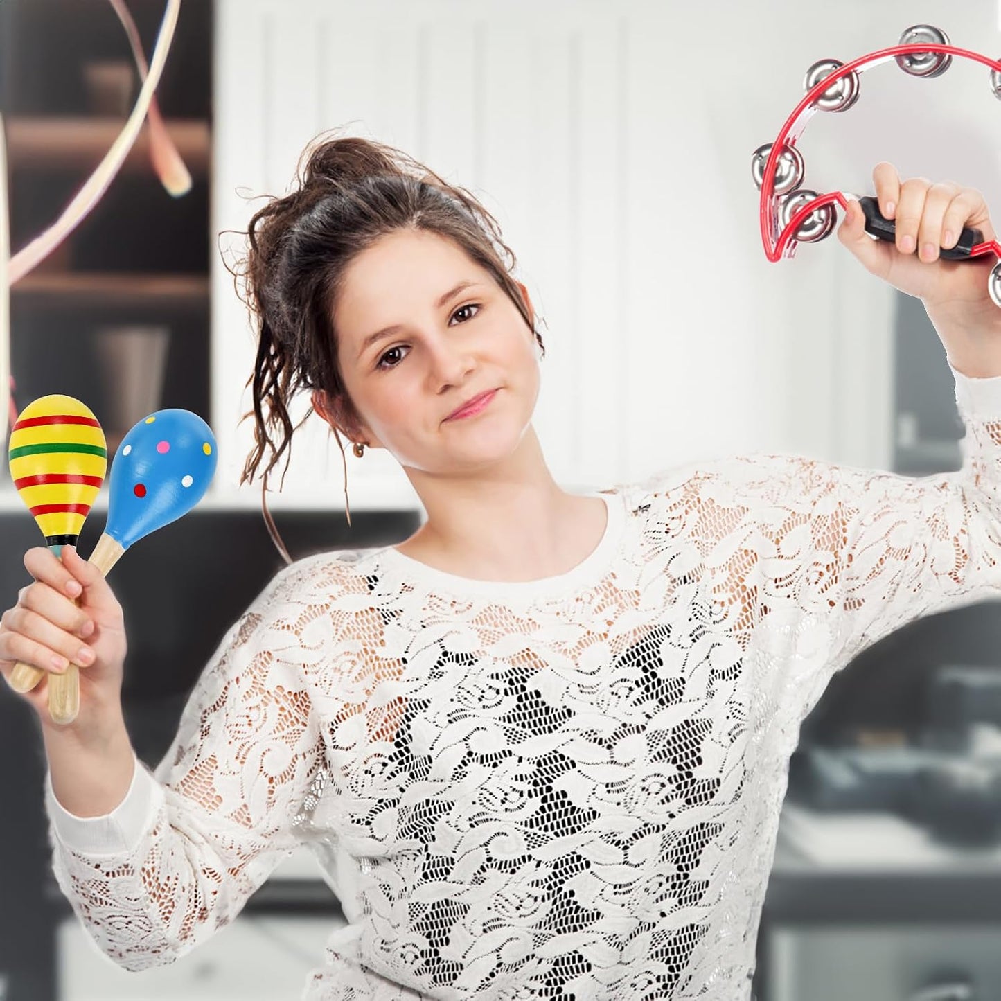 Hedume Paquete de 12 maracas de madera para festivales, 8 pulgadas,...