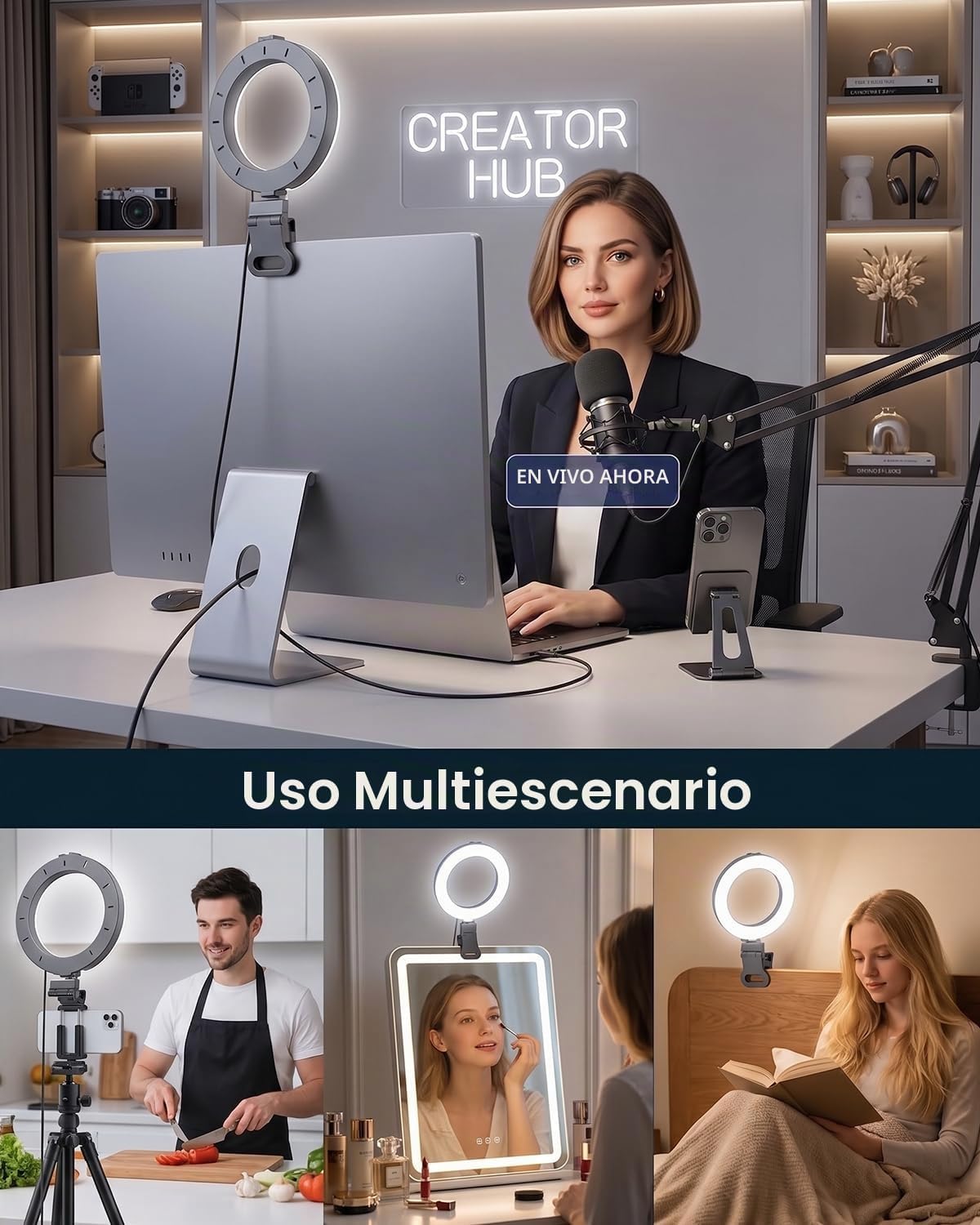 Anillo de luz para videoconferencia de computadora - Luz de cámara...