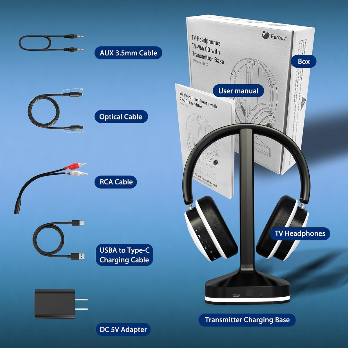 Earbay Auriculares inalámbricos para TV, auriculares Bluetooth con...