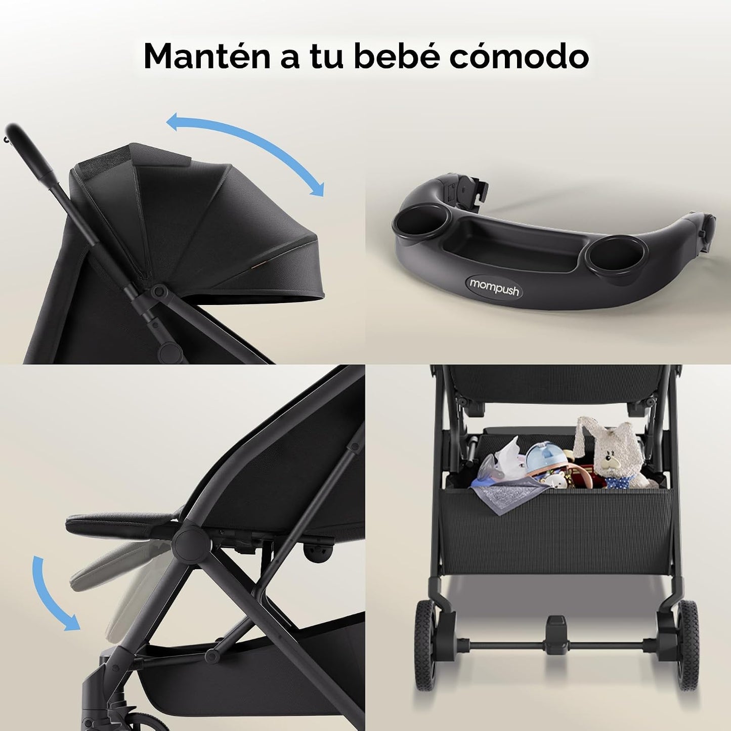 Mompush Lithe V2 - Cochecito de viaje ligero, compacto y plegable c...