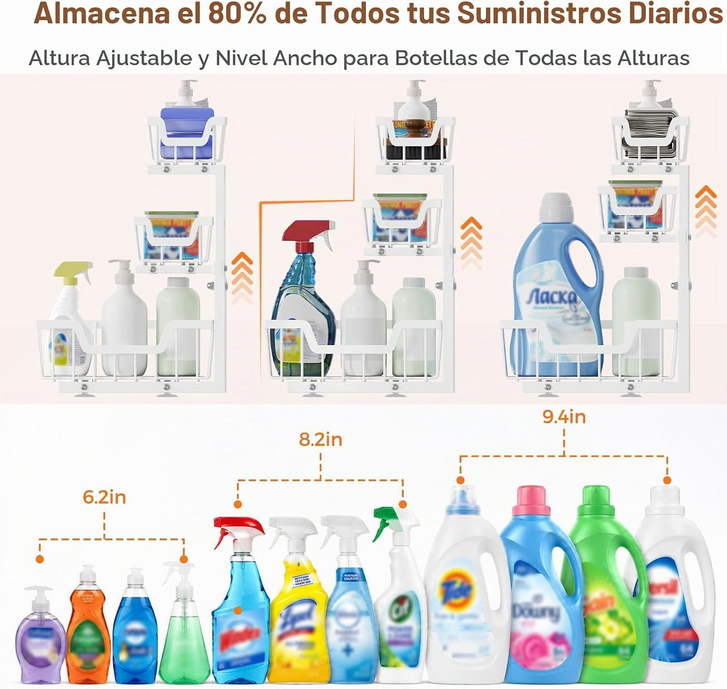 Organizador para debajo del fregadero, paquete de 2 estantes organi...