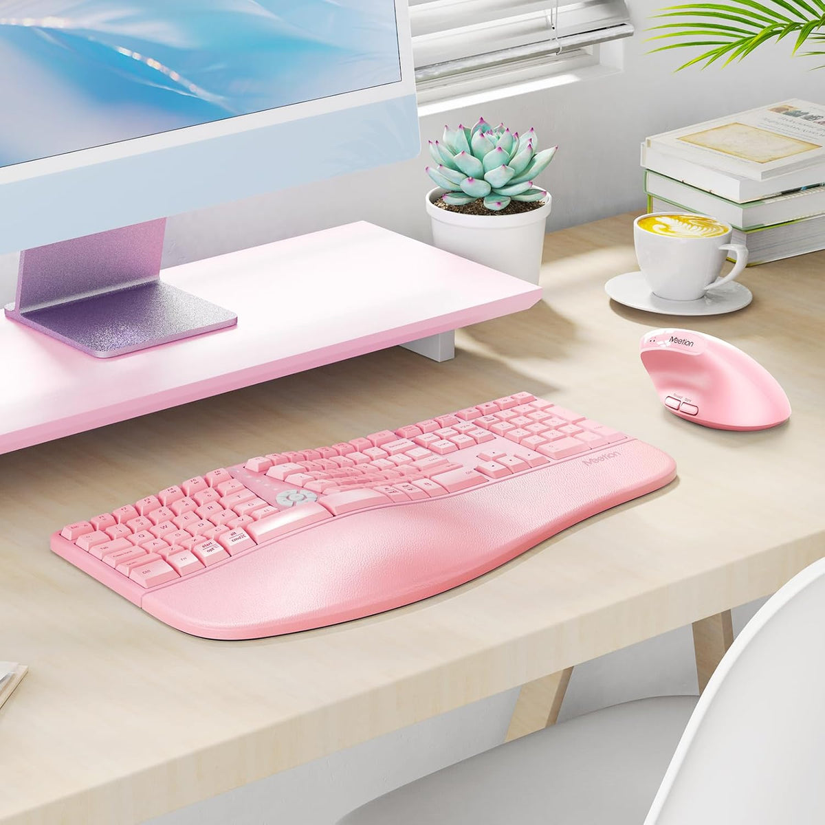 MEETION Combo de teclado y mouse ergonómico, diseño dividido, mouse...