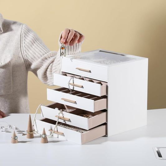 Caja de joyería Frebeauty con tapa transparente, organizador de joy...