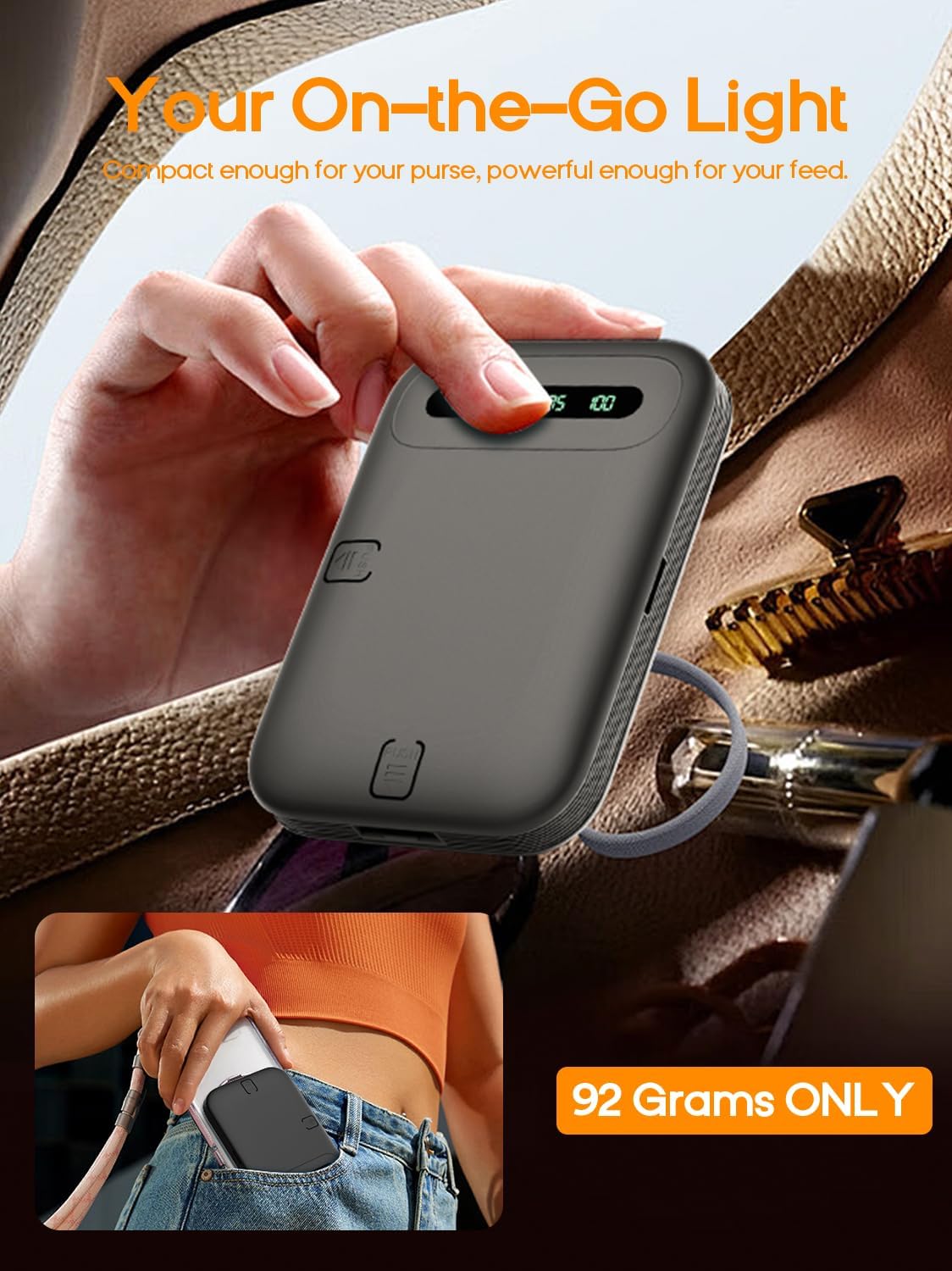 Luz para selfie: clip de luz recargable para teléfono con pantalla...