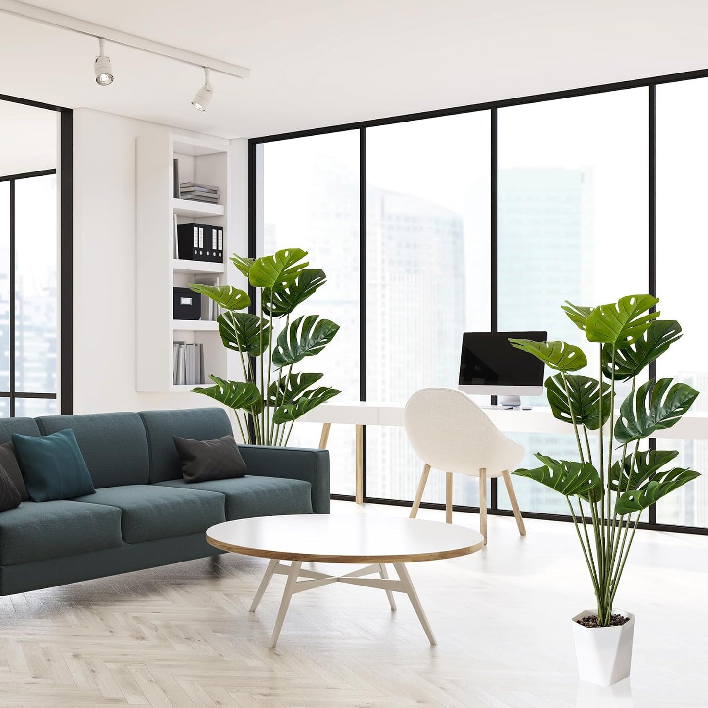 SAJANDAS Juego de 2 plantas artificiales Monstera Deliciosa en mace...