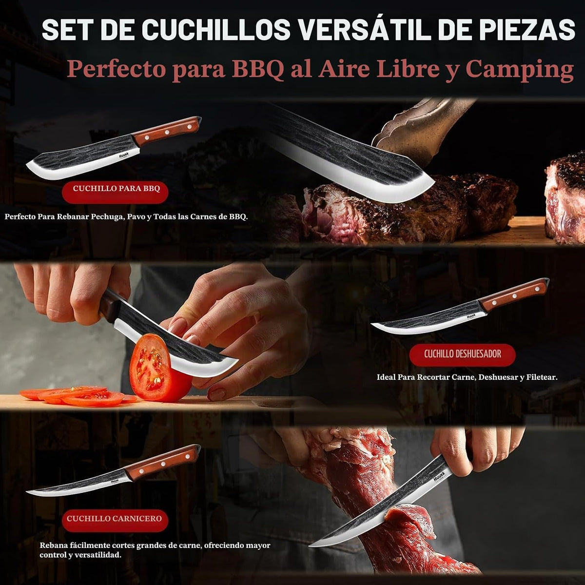 Huusk Juego de cuchillos de carnicero de 3 piezas para cortar carne...