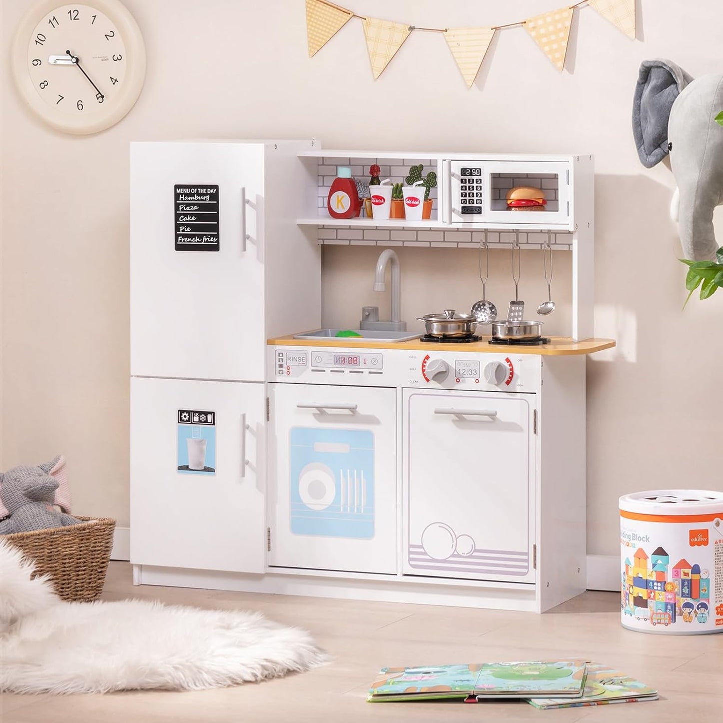 HONEY JOY Juego de cocina para niños, cocina de madera de pequeño c...