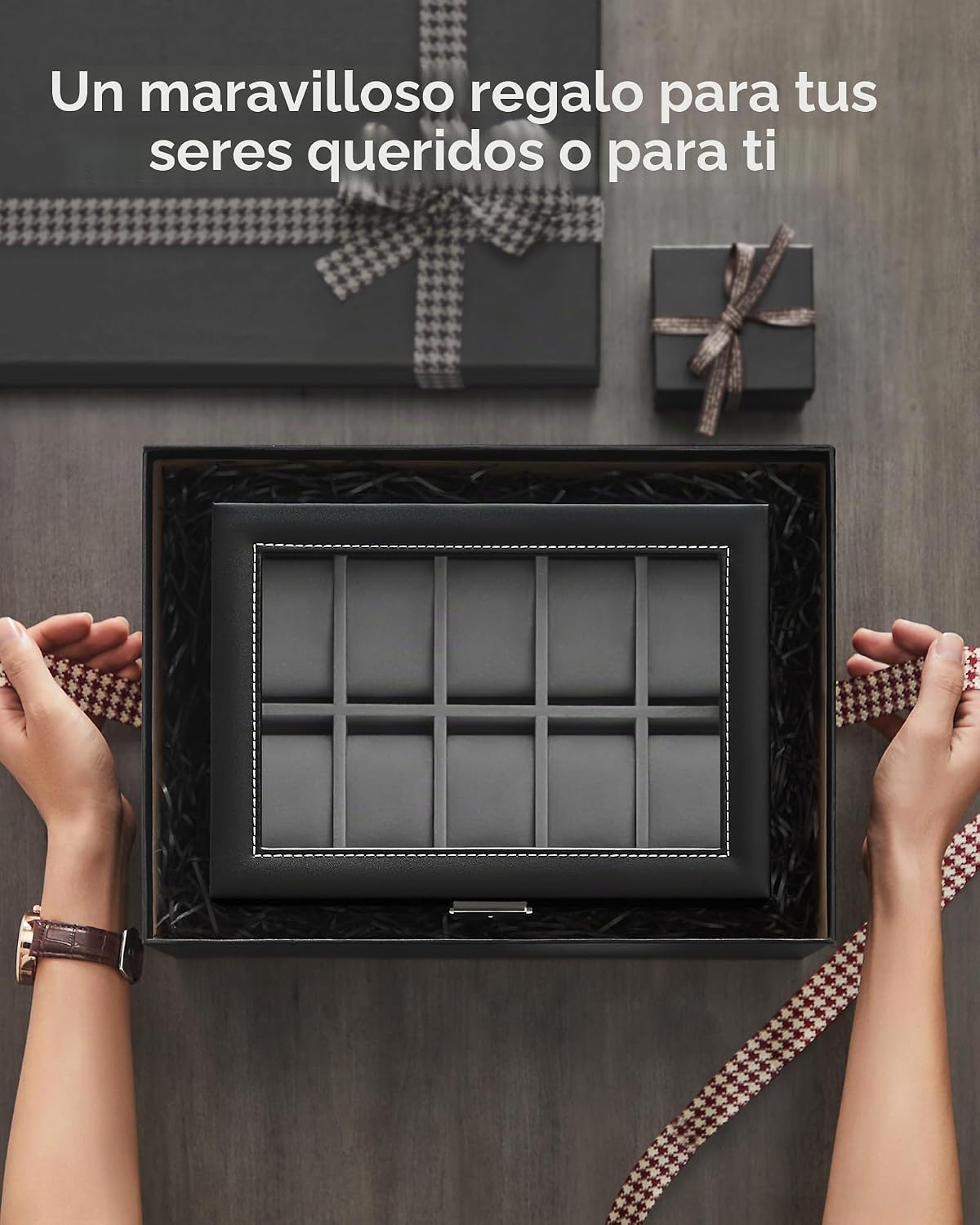 SONGMICS Caja de reloj de 20 ranuras, 2 capas, tapa de cristal, con...