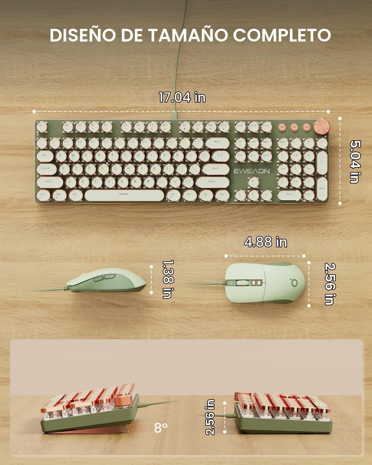 EWEADN Combo de teclado y ratón con cable estilo máquina de escribi...