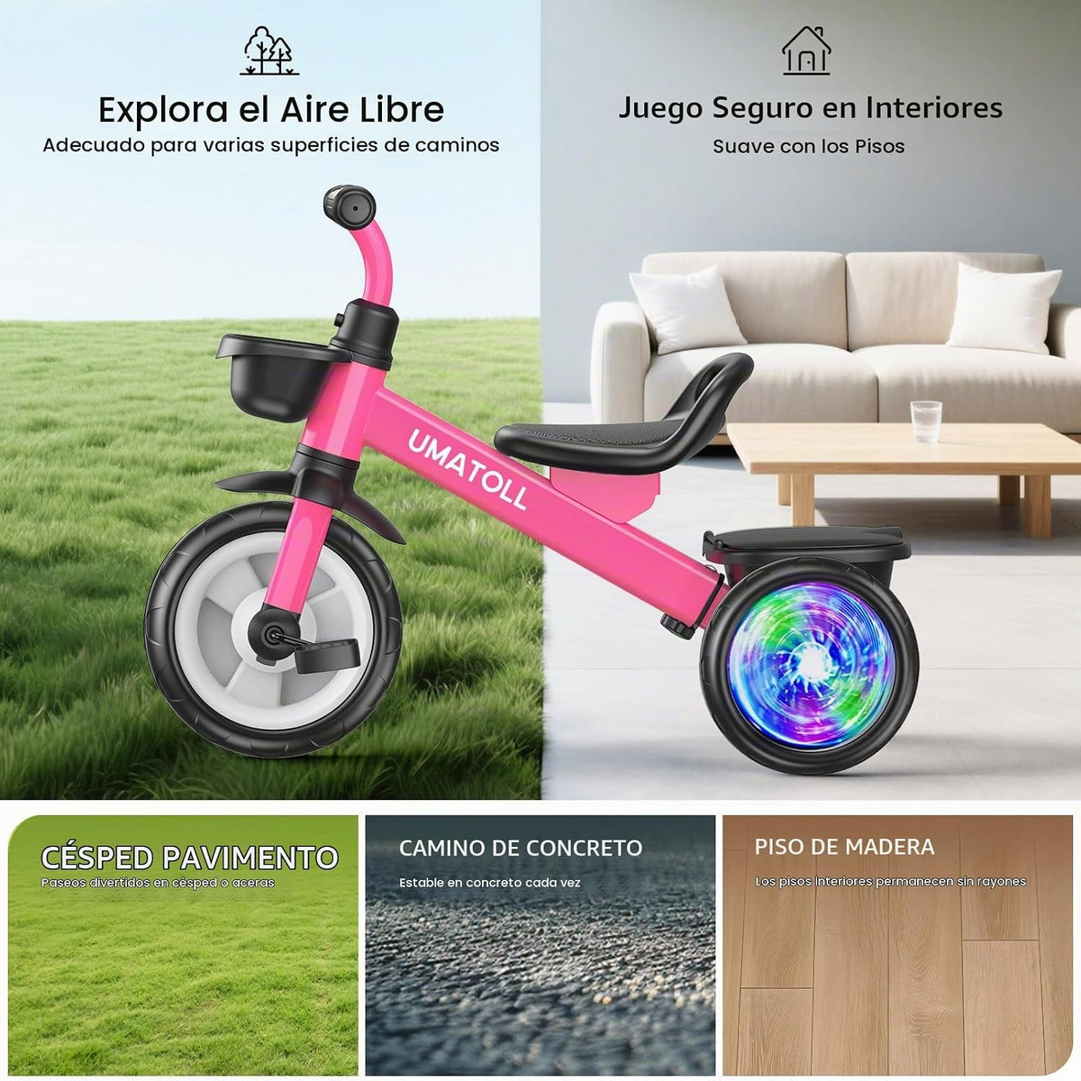 Umatoll Triciclo para niñas pequeñas de 2 a 5 años, bicicleta ajust...