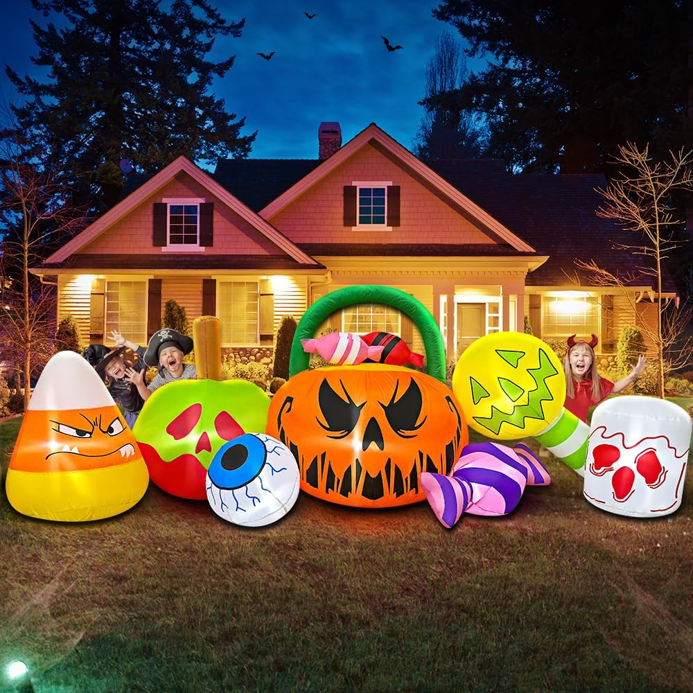 Decoración inflable de Halloween de 10 pies para exteriores, calaba...